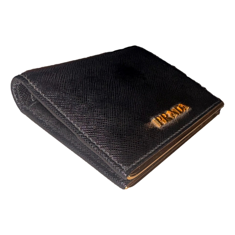 Prada Saffiano Leather Gold Metal Trim Snap Bifold Wallet